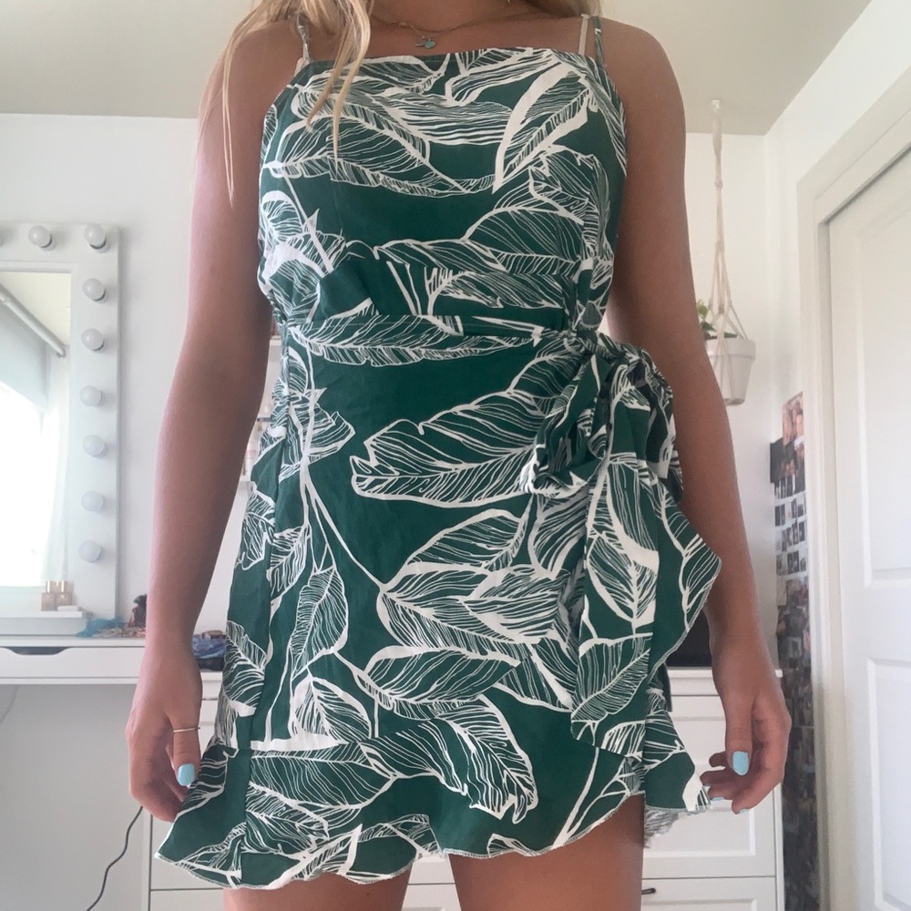 Tropical green wrap dress